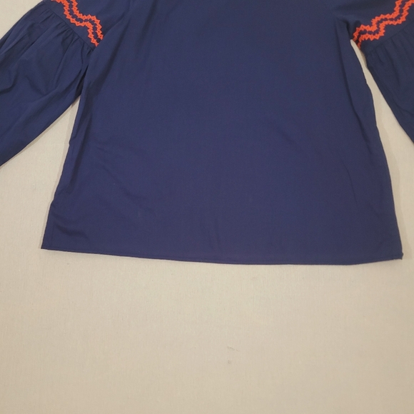 Crown & Ivy Women's Small Navy Blue Embroidered Red Paisley Peasant Blouse Boho - Picture 6 of 11